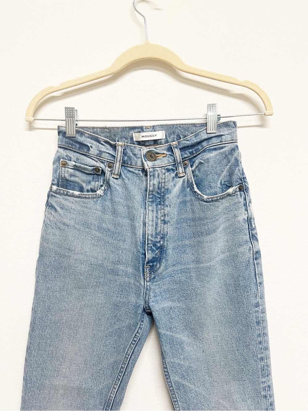 Moussy Womens MVS Vintage Stretch Light Wash High Rise Distressed Jeans Size 24 - Picture 2 of 12